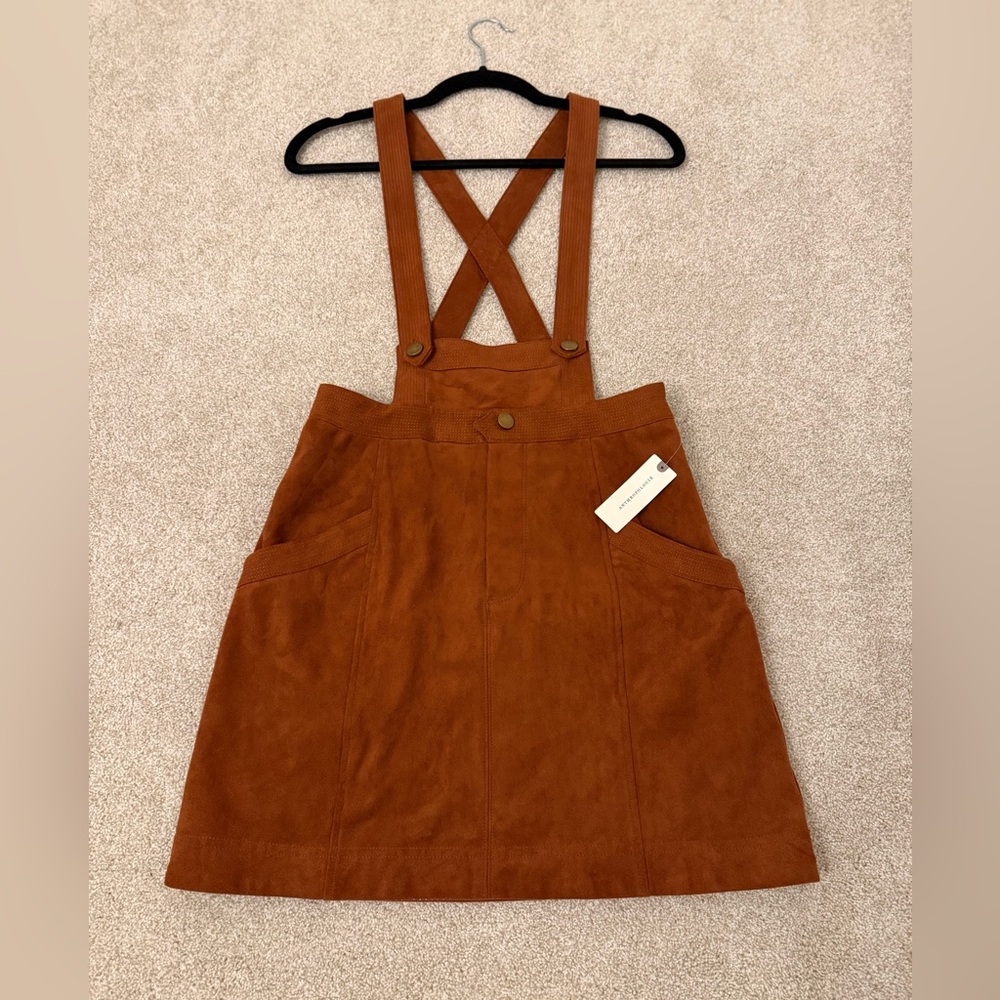 NWT Anthropologie Brown Suede Overall Dress